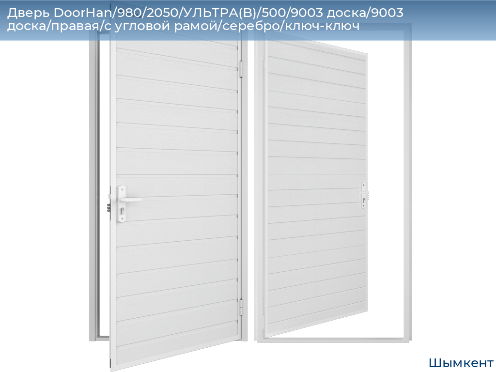 Дверь DoorHan/980/2050/УЛЬТРА(B)/500/9003 доска/9003 доска/правая/с угловой рамой/серебро/ключ-ключ, chimkent.doorhan.ru
