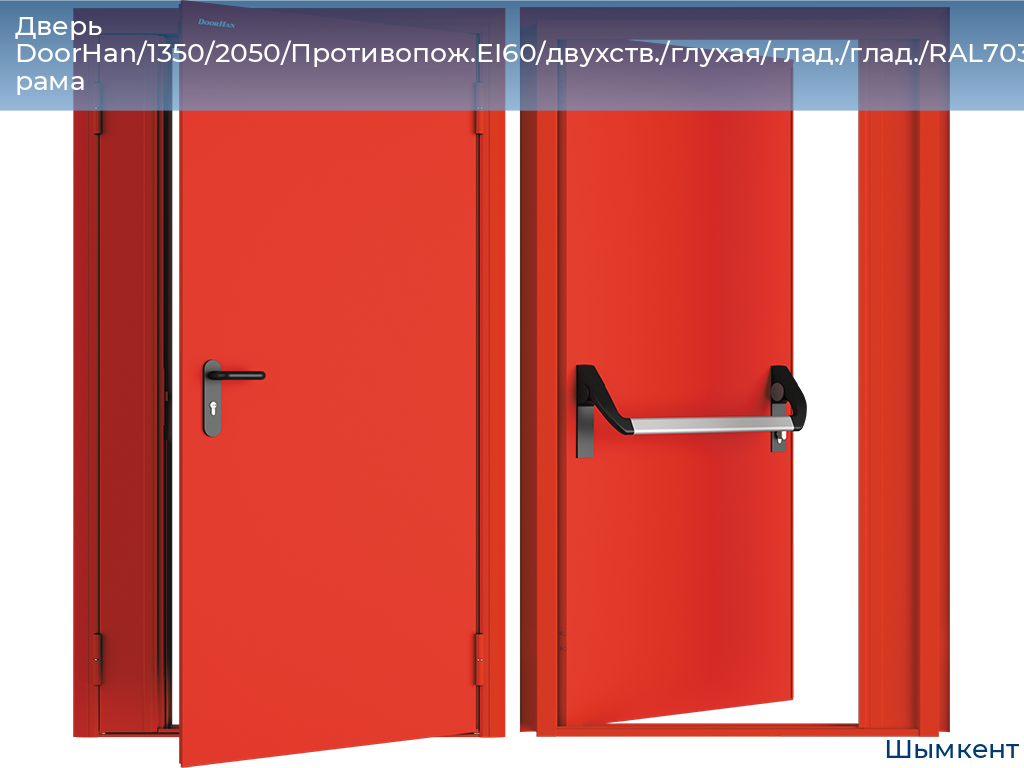 Дверь DoorHan/1350/2050/Противопож.EI60/двухств./глухая/глад./глад./RAL7035/прав./угл. рама, chimkent.doorhan.ru