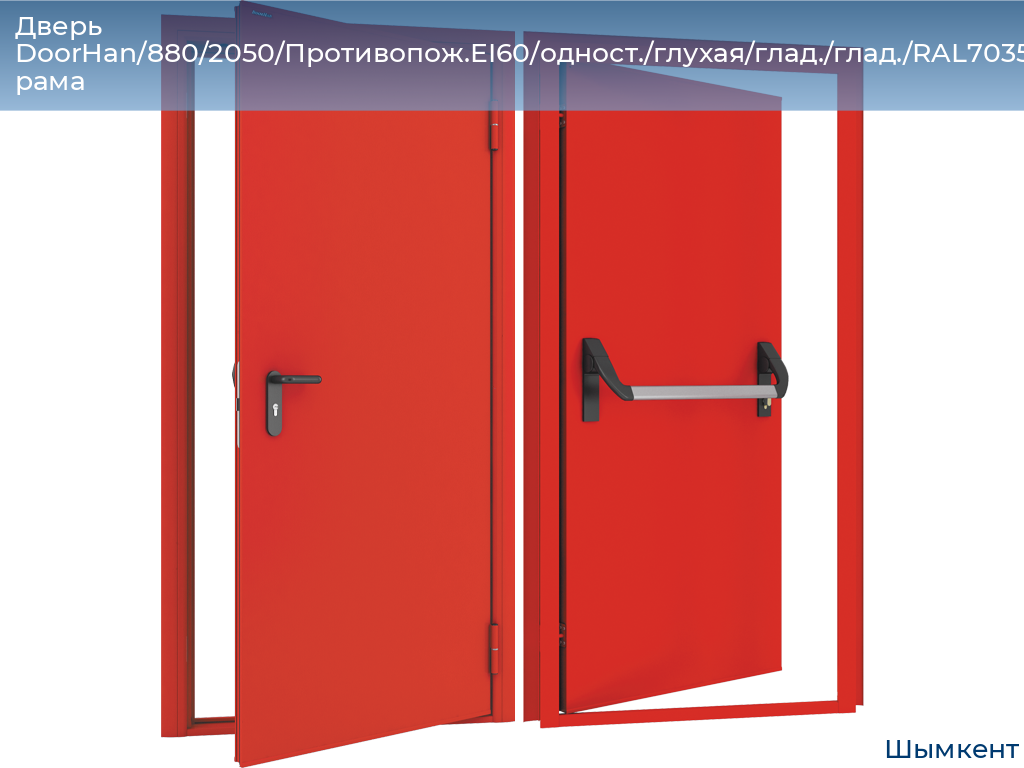 Дверь DoorHan/880/2050/Противопож.EI60/одност./глухая/глад./глад./RAL7035/лев./угл. рама, chimkent.doorhan.ru
