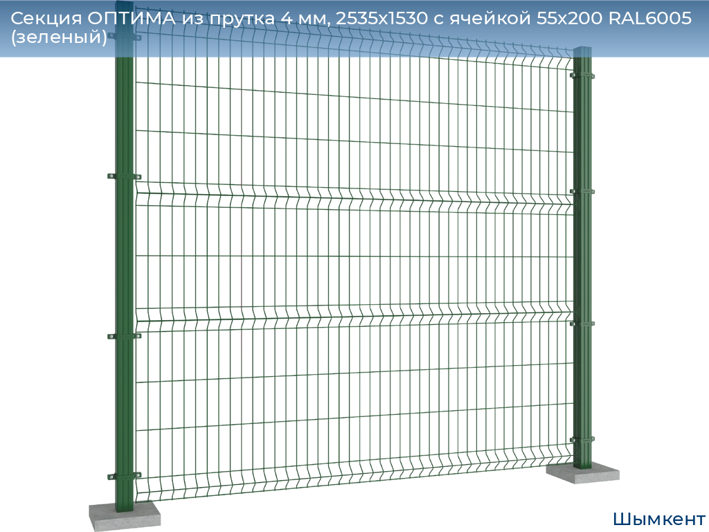 Секция ОПТИМА из прутка 4 мм, 2535x1530 с ячейкой 55х200 RAL6005 (зеленый), chimkent.doorhan.ru