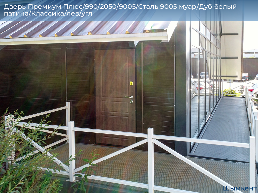 Дверь Премиум Плюс/990/2050/9005/Сталь 9005 муар/Дуб белый патина/Классика/лев/угл, chimkent.doorhan.ru